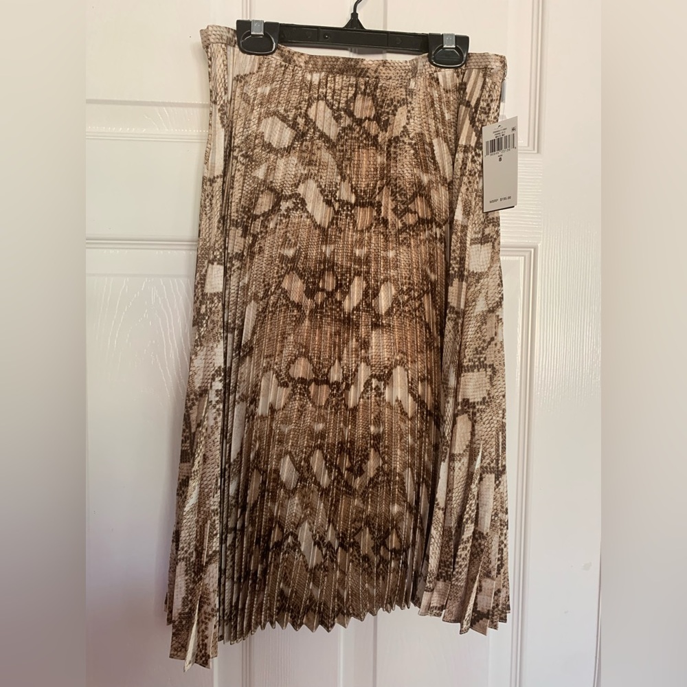 FINAL PRICE NWT Ralph Lauren Skirt: Brown Snake Print, Pleated Knee-Length Zip 8 - Picture 5 of 10